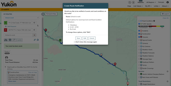 Simplified Creation of Route Notifications