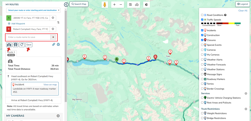 Creating and saving Route