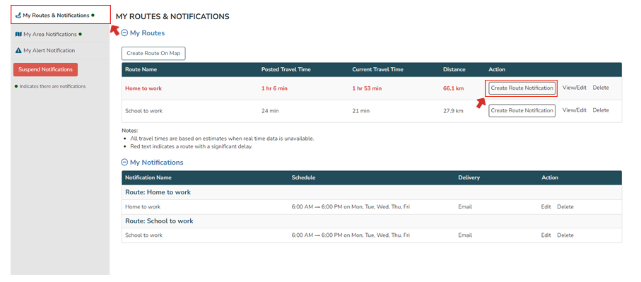 Creating a notification for your route