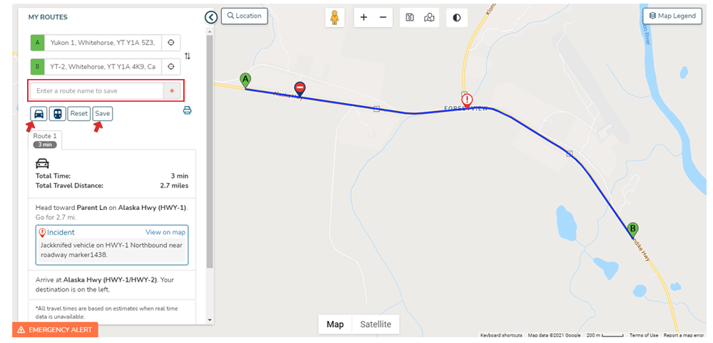 Creating and saving Route